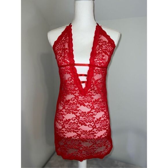 Women’s Sexy Red Halter Teddy Babydoll Lingerie Gown M - Picture 1 of 8
